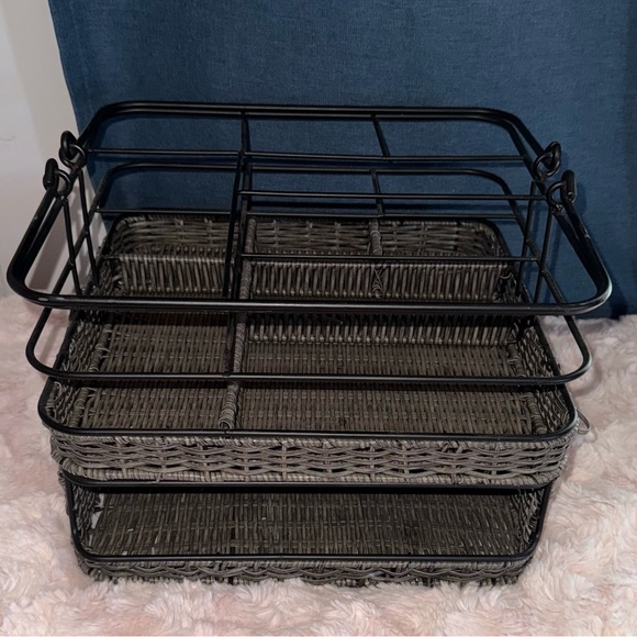 Mesa Black Woven Storage Basket Picnic Caddy Organizer - Picture 3 of 14